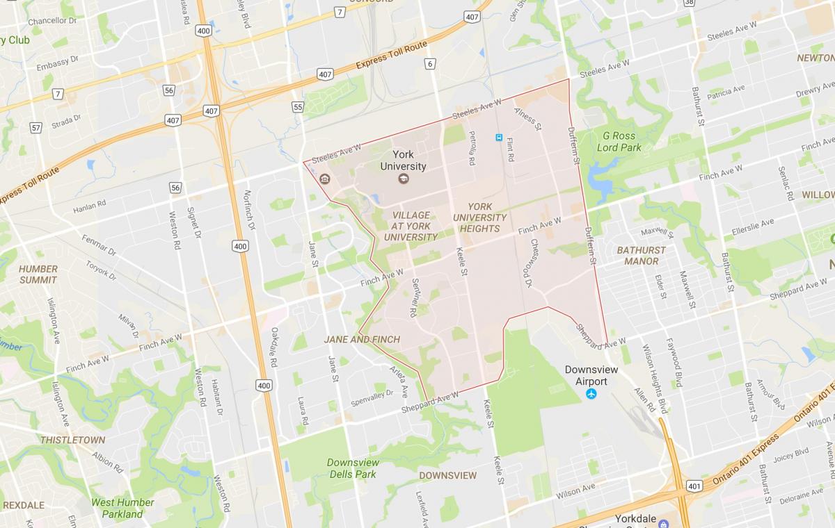 Kort York University Heights-kvarter Toronto