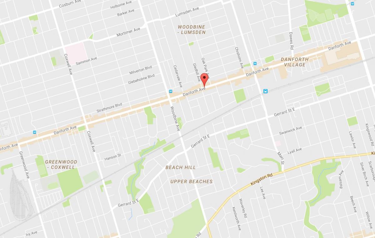 Kort over Øst Danforth kvarter Toronto