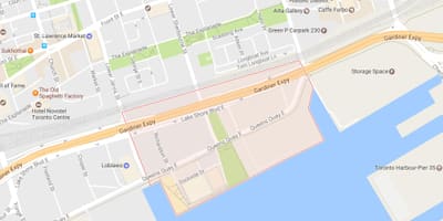 Kort over Øst Bayfront kvarter Toronto