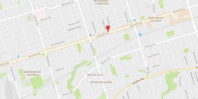 Kort over Øst Danforth kvarter Toronto