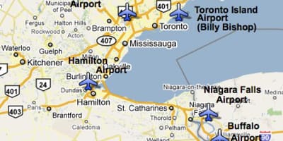 Kort over Lufthavne i nærheden af Toronto