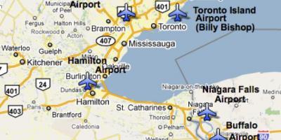 Kort over Lufthavne i nærheden af Toronto