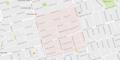 Kort over Pape Landsby kvarter Toronto