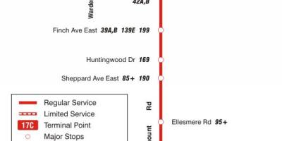 Kort TTC-17 Birchmount bus rute Toronto