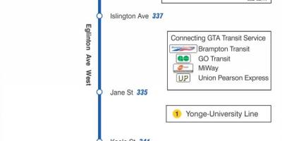 Kort TTC-332 Eglinton West bus rute Toronto
