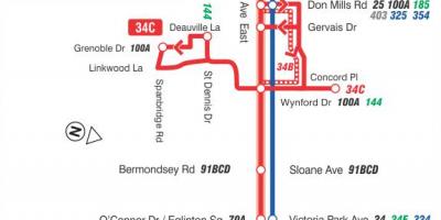 Kort TTC-34 Eglinton East bus rute Toronto