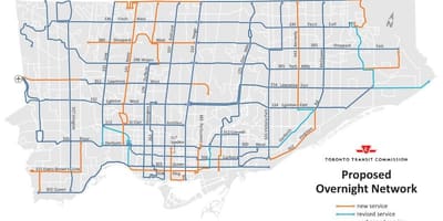 Kort TTC natten netværk Toronto