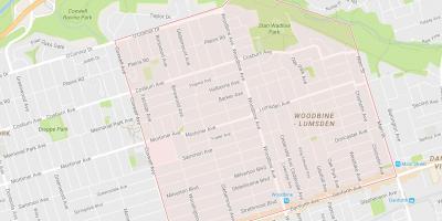 Kort over Woodbine Heights-kvarter Toronto