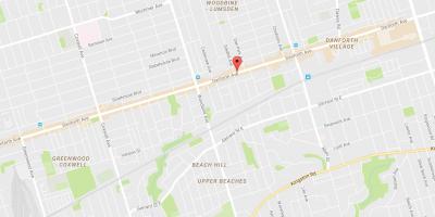 Kort over Øst Danforth-kvarter Toronto